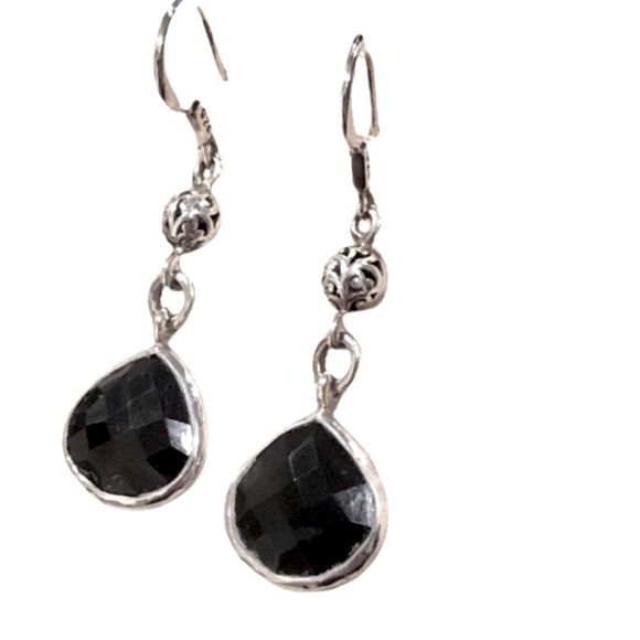 Lois Hill Sterling Silver Black Onyx Faceted Drop Dangle Earrings - Picture 5 of 13